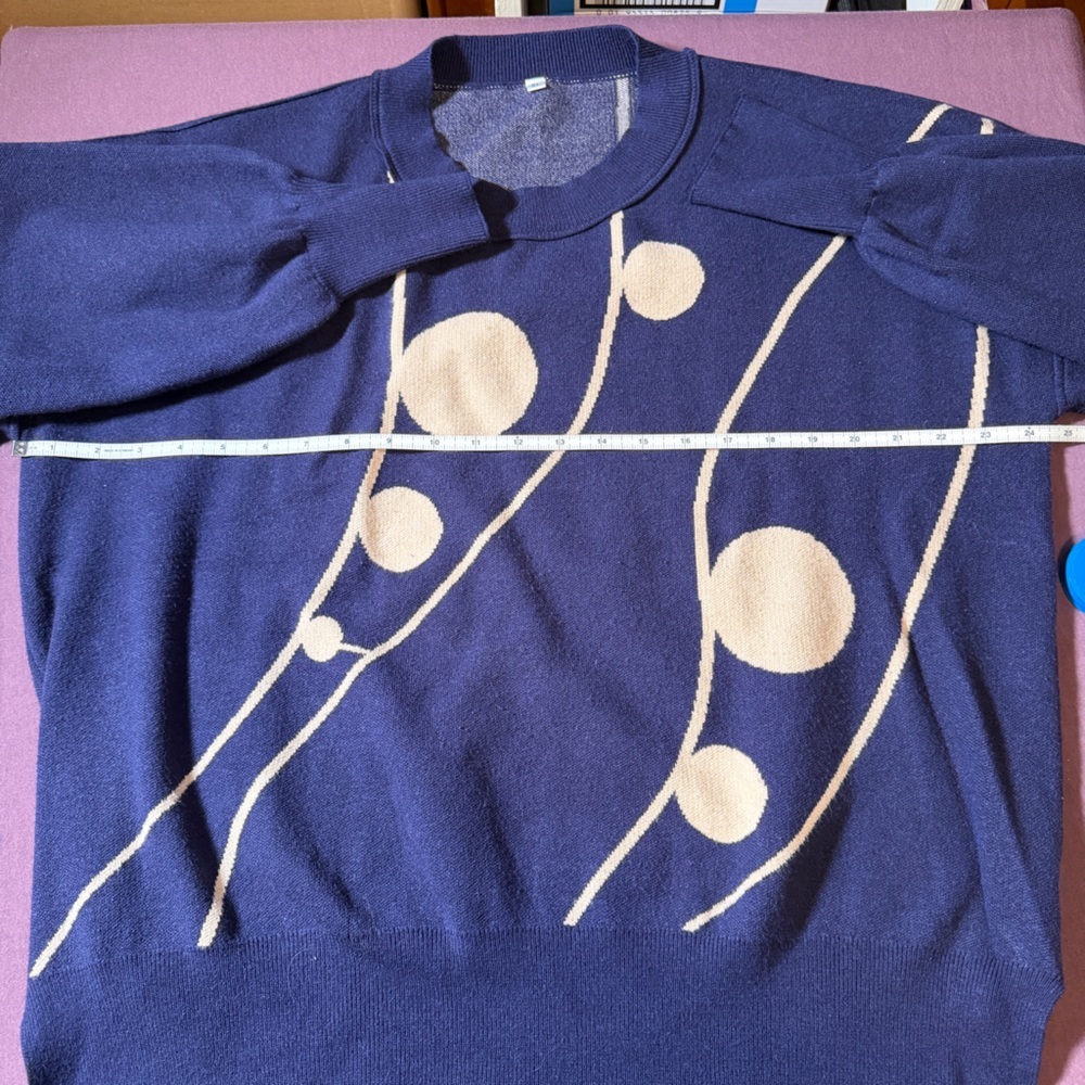 Abstract Pattern Crewneck Sweatshirt Statement Sleeves in Navy Blue - Size XL - Picture 2 of 6